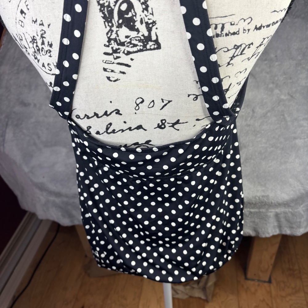 Lands End Tankini Top Womens 12 Black White Polka Dot Halter Built-in Bra Retro - Picture 5 of 14